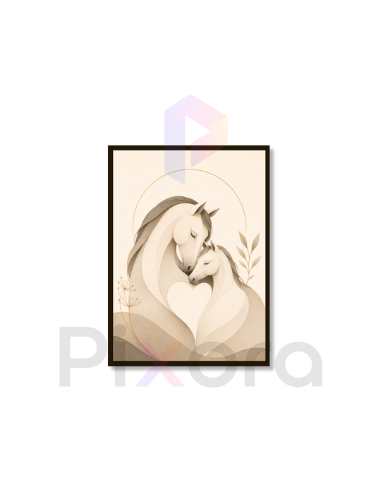 Pixora Mother & Foal Boho Horse Love Wall Art Frame - A4 & A3 Size