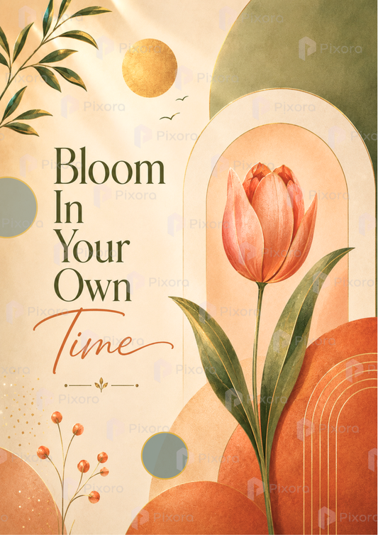 Pixora Bloom, Grow & Rise Motivational Botanical Wall Art Frames - Set of 3 (A4 & A3 Size)