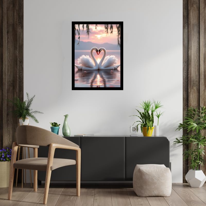 PIxora A4 8x12 Black Vastu Swan Love Birds Wall Photo Frame | Single Stylish Home Décor Frame for Living Room & Office Desk