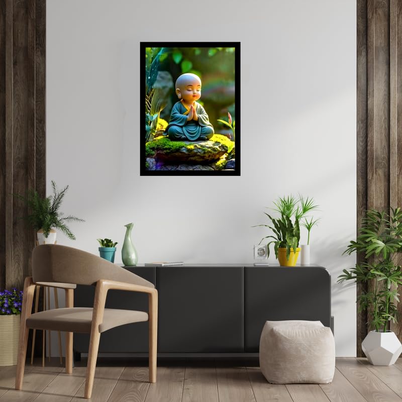Modern Black Vastu Buddha Ji Photo Frame A4 | Single Wall Hanging Frame for Pooja Room & Home Décor