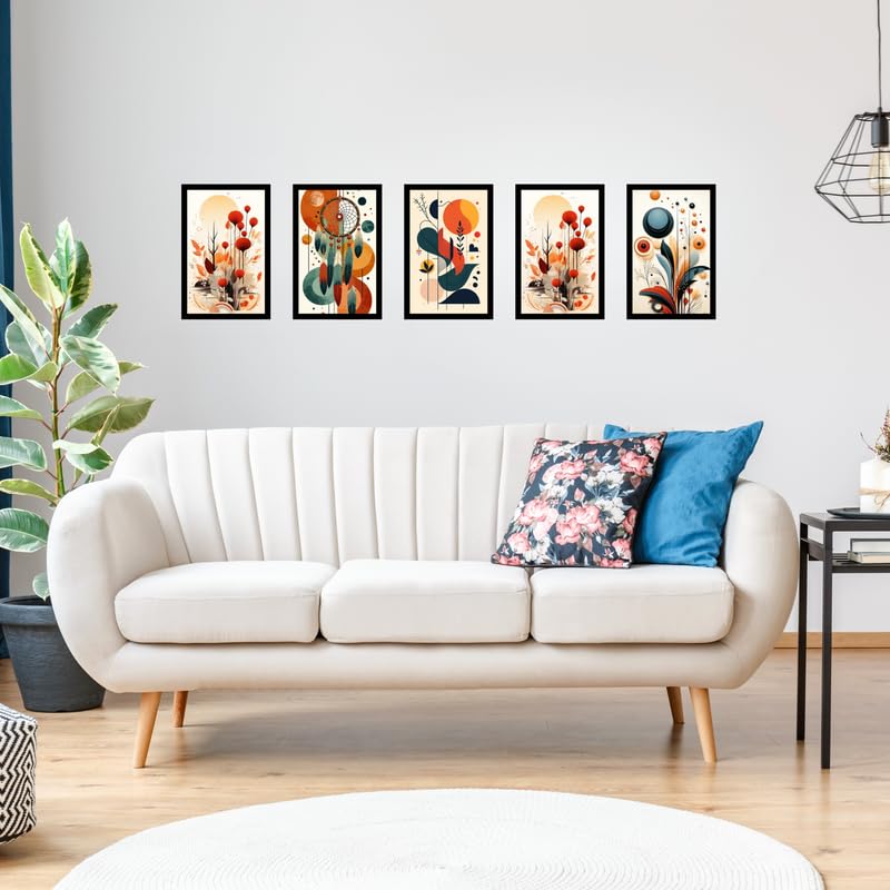 Pixora Elegant Flower Black Photo Frame 8x12 Inch Set of 5 Perfect for Home Wall Dcor, Office, Gallery, Living Room, Bedroom, and Gifting Purpose Durable Frame with Clear Fiberglass Finish
