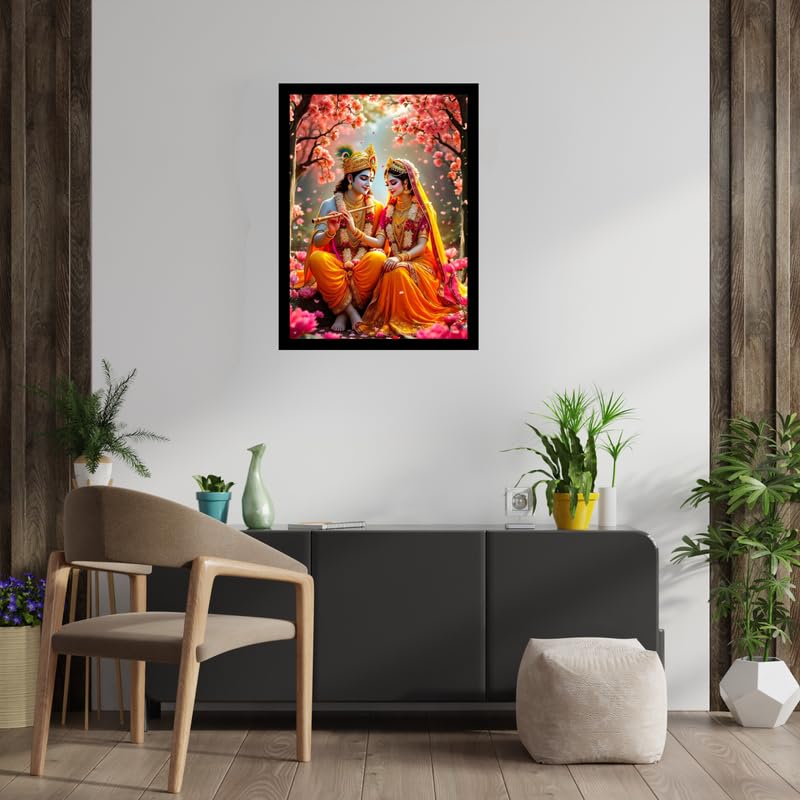 Classic Black A4 Size Vastu Radha Krishna Ji Photo Frame | Single Frame for Spiritual Wall Art & Home Decoration