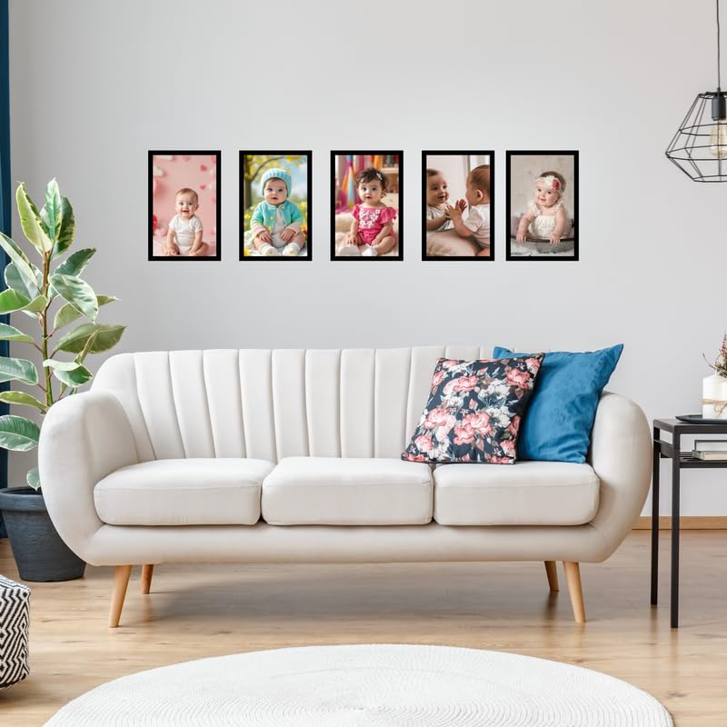 Elegant Kids Black Photo Frame 8x12 Inch Set of 5 Perfect for Home Wall Dcor, Office, Gallery, Living Room, Bedroom, and Gifting Purpose Durable Frame with Clear Fiberglass Finish