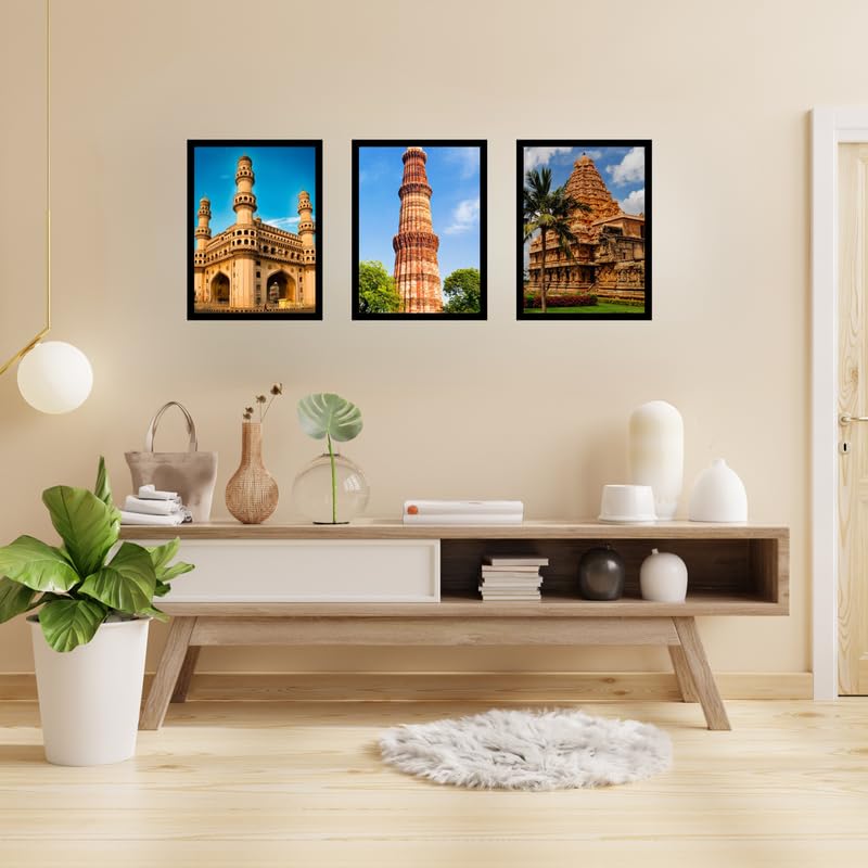 A4 8x12 Black Wooden Photo Frame Set | Pack of 3 Wall Hanging Frames for Bedroom & Office