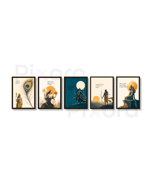 Pixora Divine Wisdom Hindu Deity Motivational Quote Photo Frame Set of 5