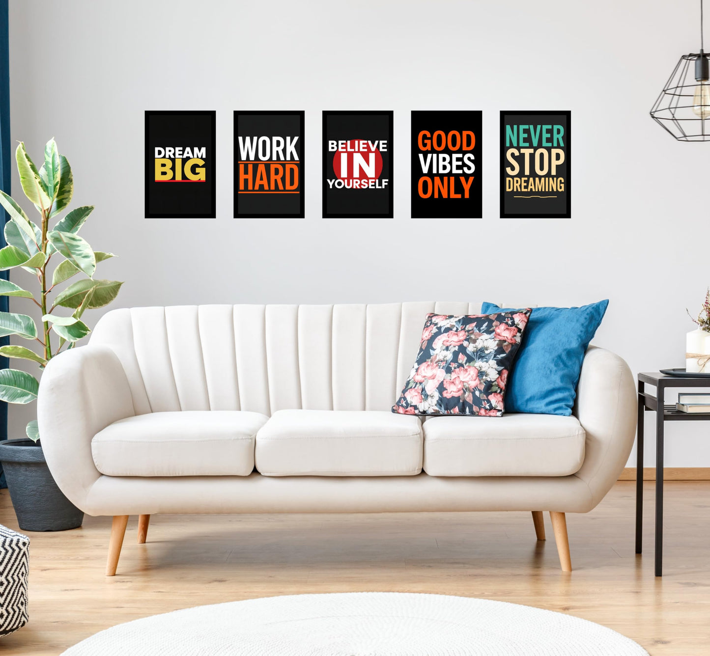 Set of 5 A4 (8x12 Inch) Black Wooden Frames with Dream Big Print | Fitness & Motivation Frame for Wall and Desk Display