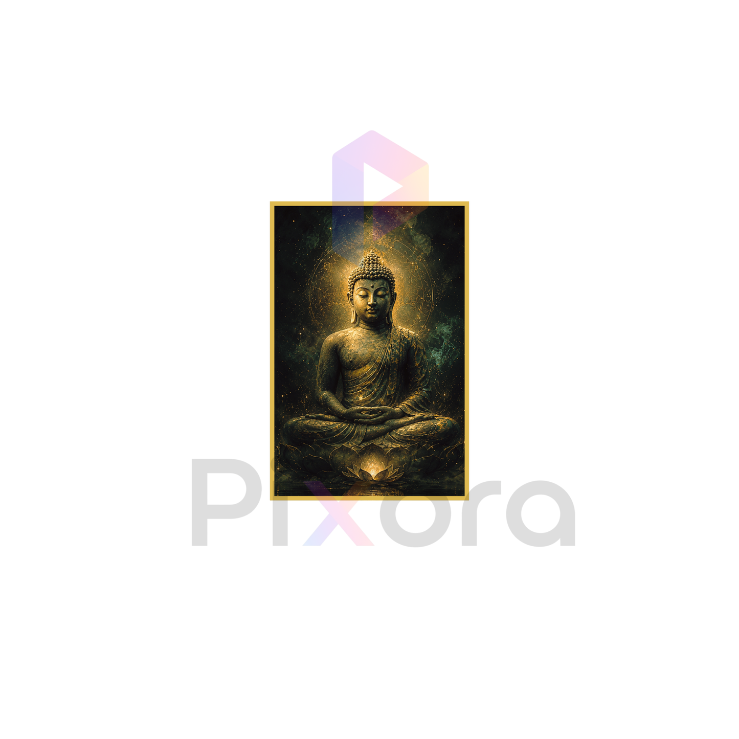 Pixora Meditating Lord Buddha on Lotus Art - A4 Size Black Framed Spiritual Wall Decor