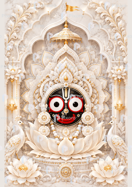 Pixora Luxury 3D-Carved Style Jagannath Triad Wall Art Set - 5-Piece Framed A4 Prints (8x12 Inches Each)