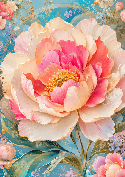 Pixora Blooming Pastel Florals Wall Art - Set of 4 Framed A3 Prints (12x18 Inches Each)