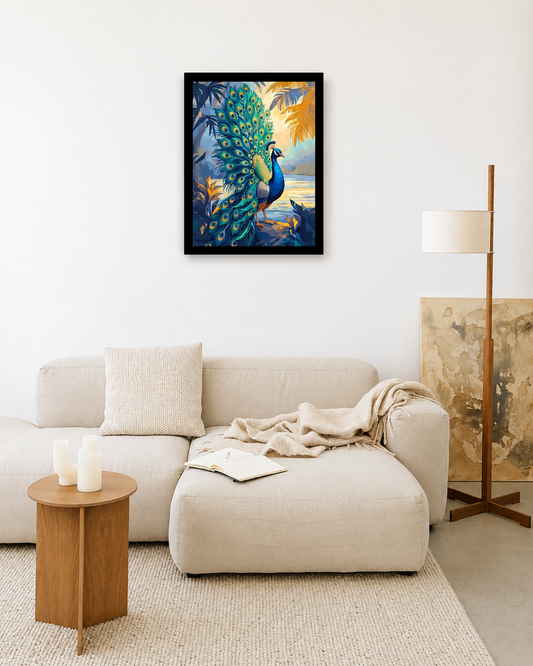 Pixora A4 Size Black Framed Wall Decor Hanging – Royal Peacock Nature Art Wall Decor