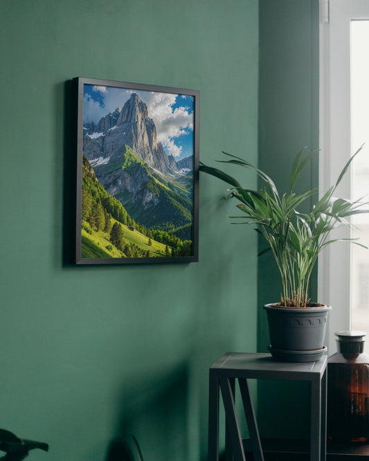 Pixora A4 Size Black Framed Wall Decor Hanging – Majestic Mountain Valley Landscape Wall Art