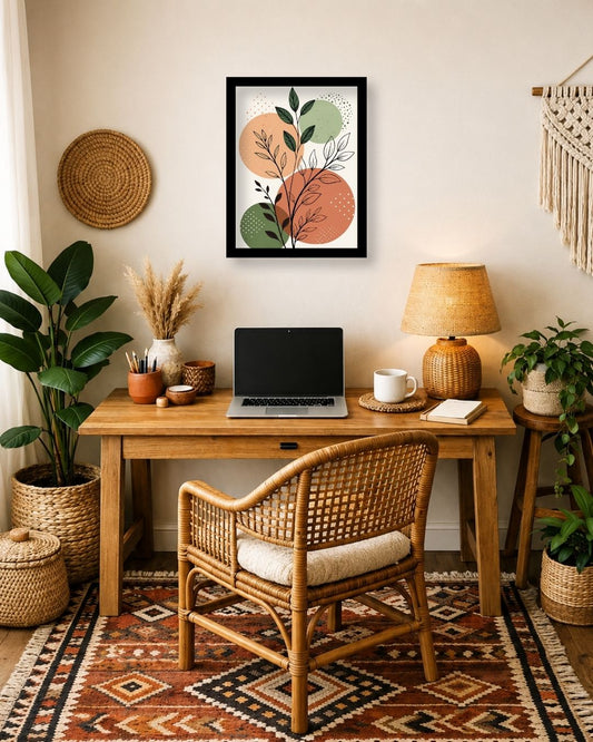 Pixora Modern Boho Botanical Framed Art - A4 Size Black Framed Wall Decor