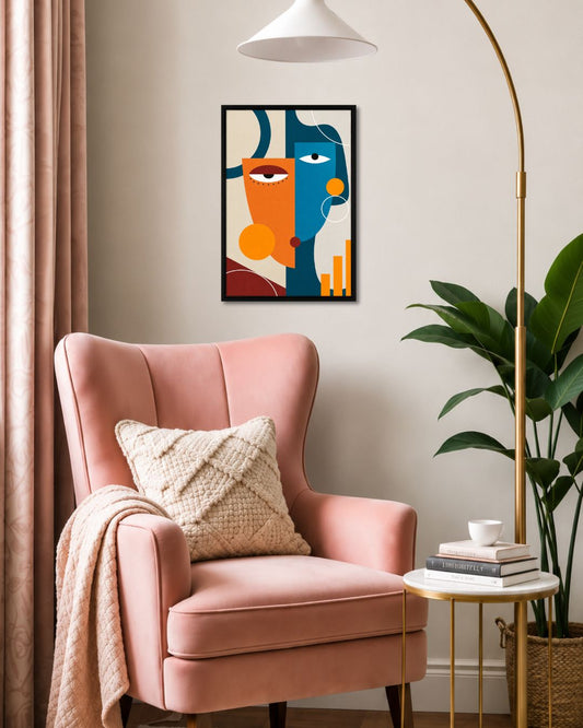 Pixora Neo-Cubist Abstract Portrait Art - A4 Size Black Framed Wall Decor