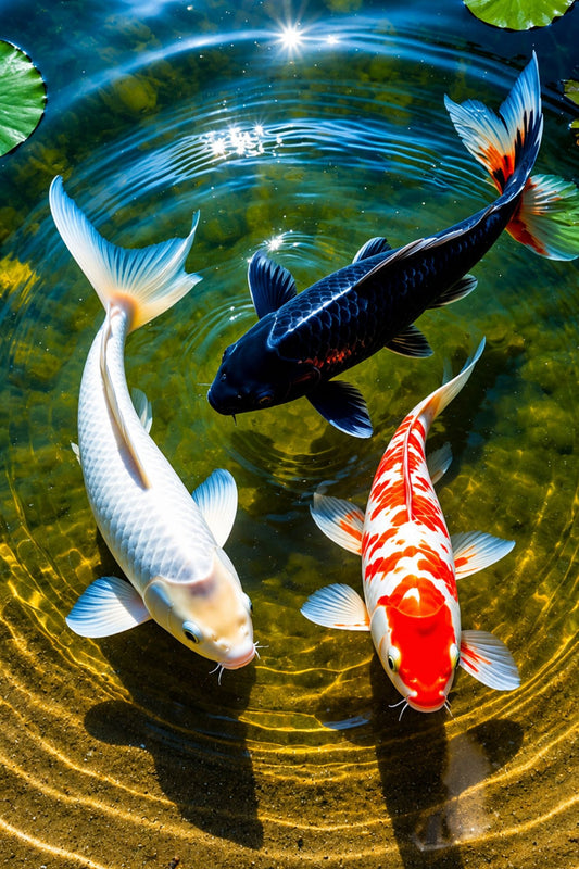 Pixora A4 Size Black Framed Wall Decor Hanging – Elegant Koi Fish Pond Wall Art