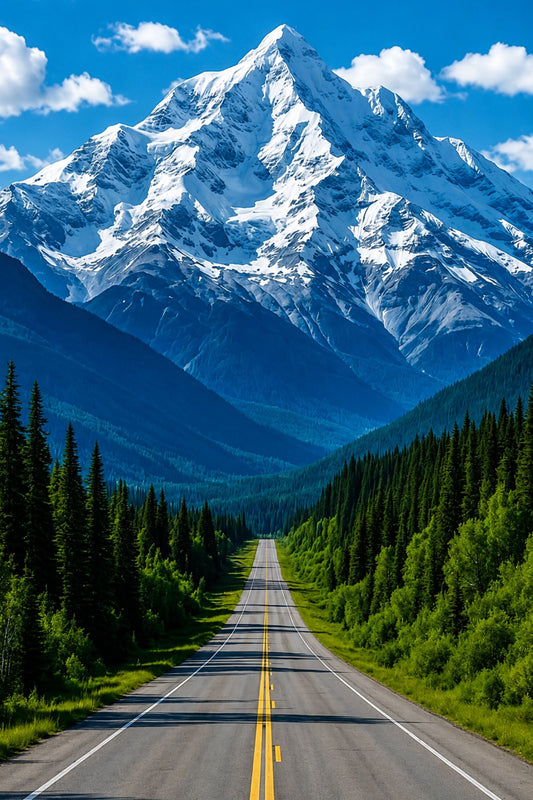 Pixora A4 Size Black Framed Wall Decor Hanging – Majestic Snow Mountain Road Landscape Art