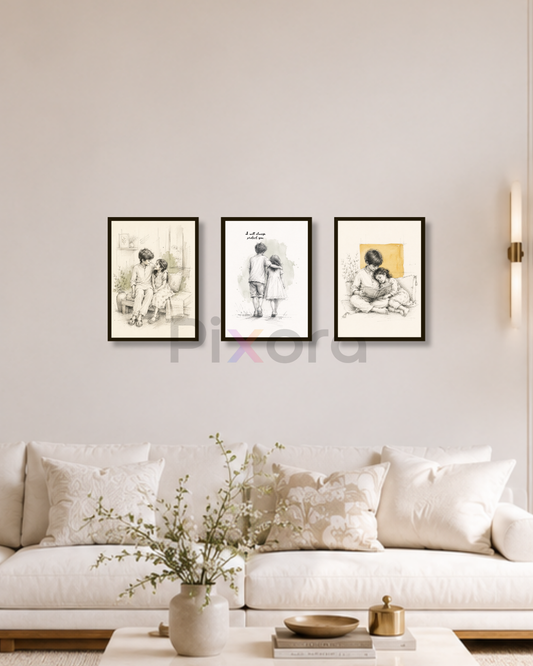 Pixora I Will Always Protect You Photo Frame - Raksha Bandhan Gift | Set of 3 Brother Sister Sketch Art Prints