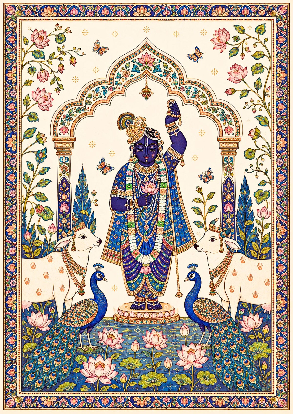 Pixora Shrinathji Pichwai Photo Frame - Nathdwara Art Print for Pooja Room & Home Decor