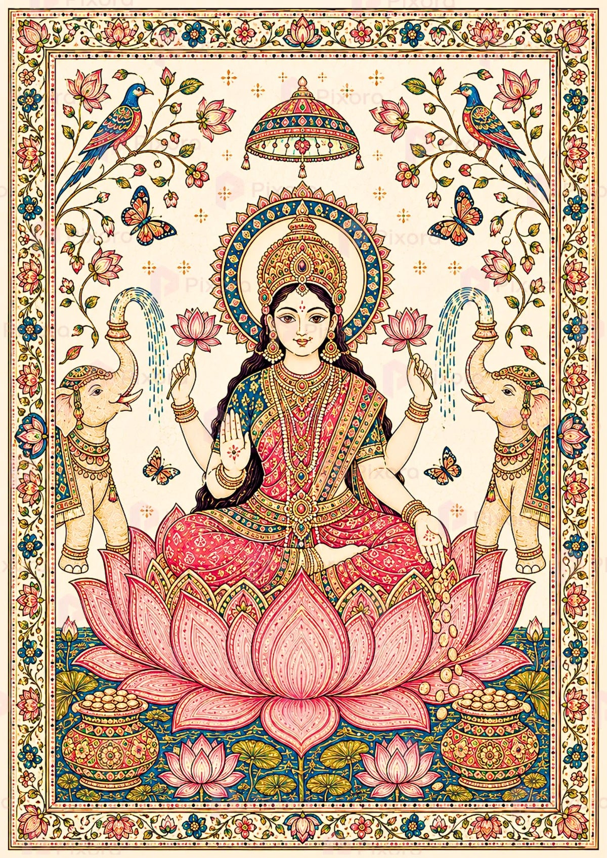 Pixora Lakshmi Ganesha Photo Frame Set of 2 | Traditional Pattachitra Style Devotional Frames for Pooja Room & Home Decor