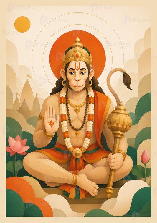 Pixora Hanuman Ji Blessing Photo Frame | Devotional Wall Decor | A4 & A3 Size