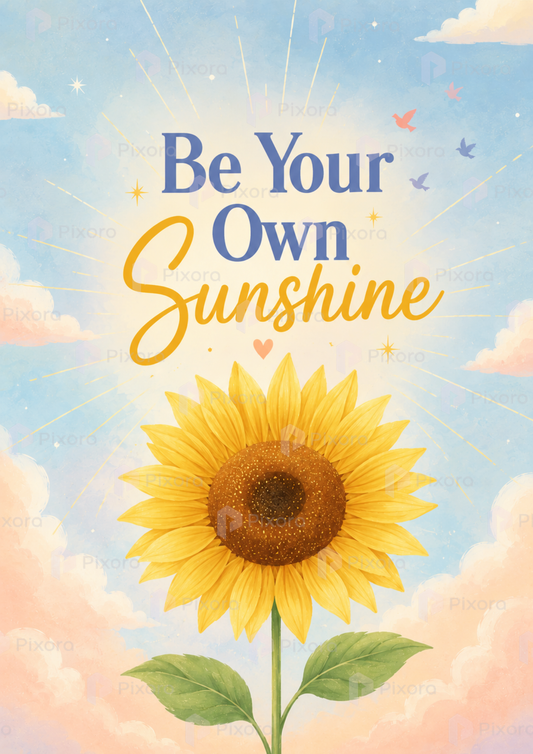 Pixora Be Your Own Sunshine Photo Frame | Motivational Sunflower Print | A4 & A3 Size