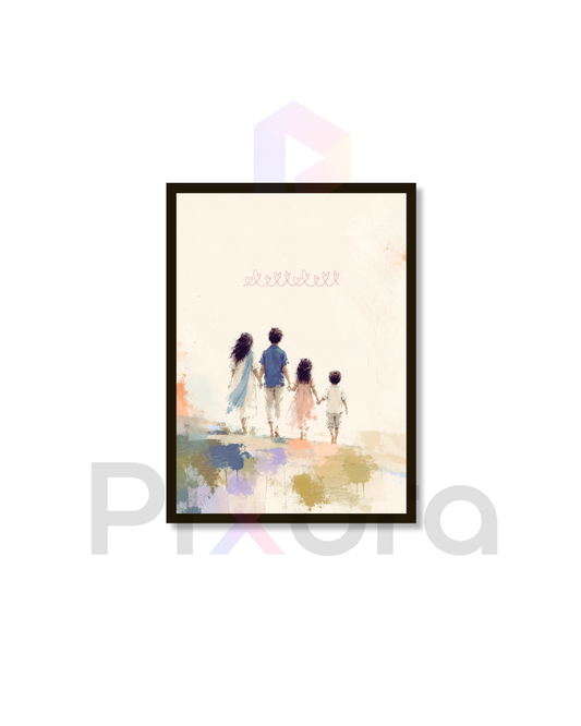 Pixora Happy Family Walk Photo Frame - Housewarming & Anniversary Gift | Watercolour Art Print