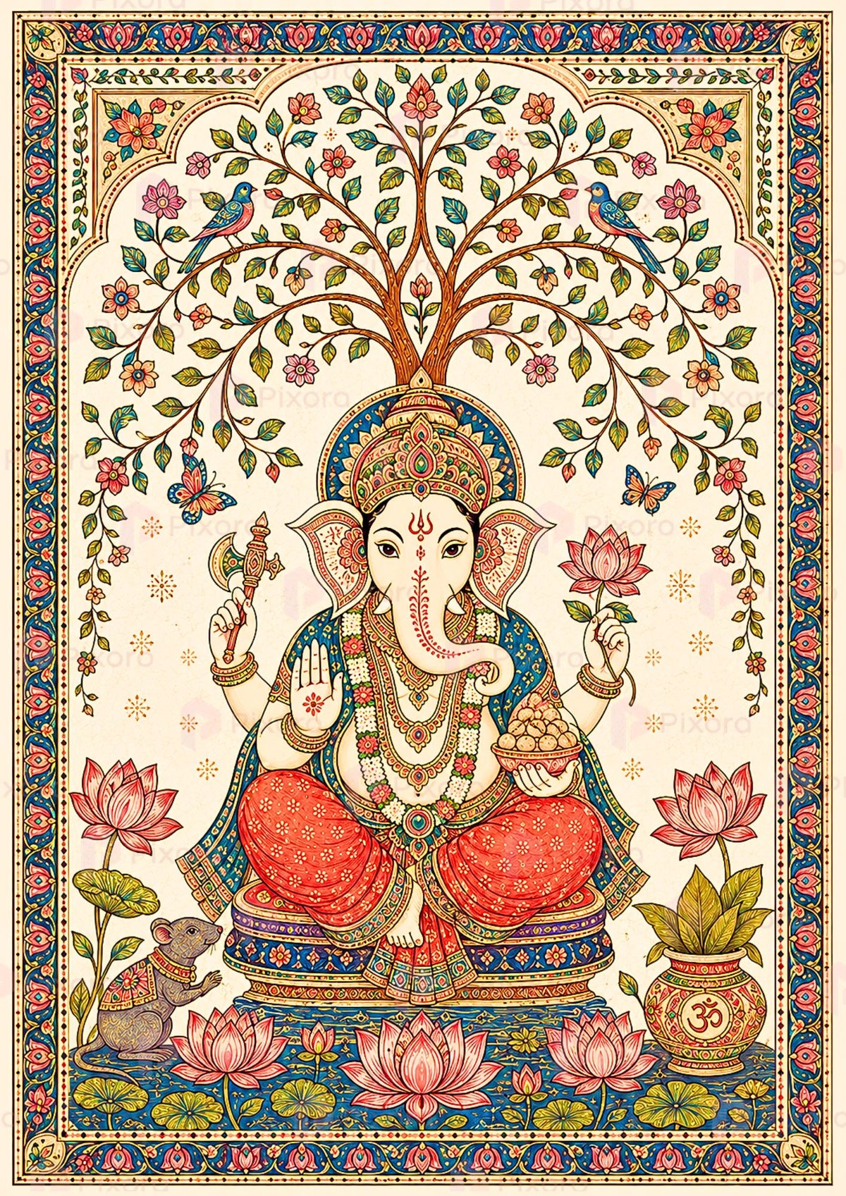 Pixora Lakshmi Ganesha Photo Frame Set of 2 | Traditional Pattachitra Style Devotional Frames for Pooja Room & Home Decor