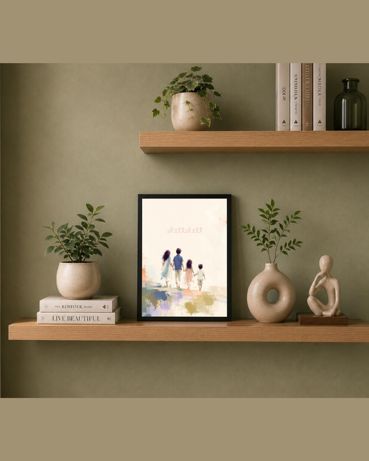 Pixora Happy Family Walk Photo Frame - Housewarming & Anniversary Gift | Watercolour Art Print