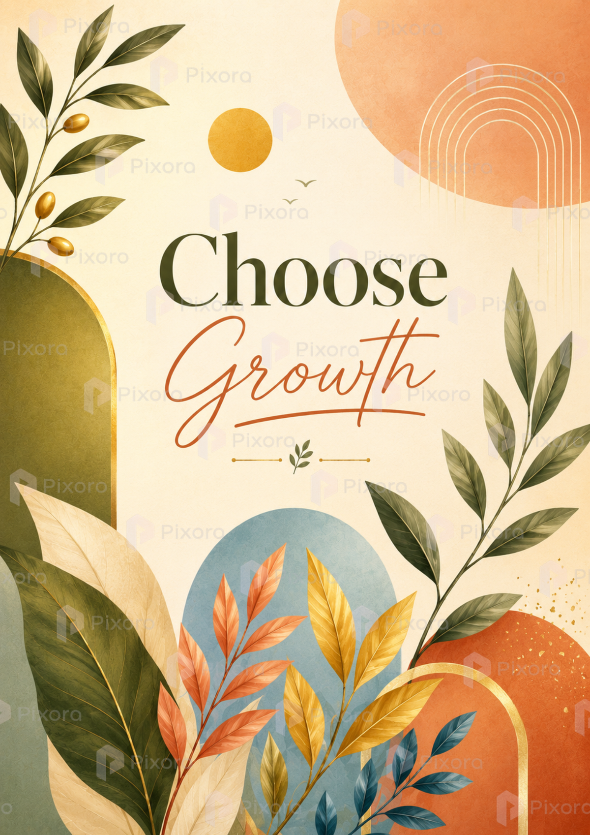 Pixora Bloom, Grow & Rise Motivational Botanical Wall Art Frames - Set of 3 (A4 & A3 Size)