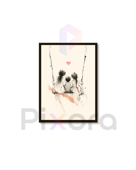 Pixora Mother & Daughter Swing Photo Frame - Mother's Day & Baby Shower Gift | Sketch Art Print