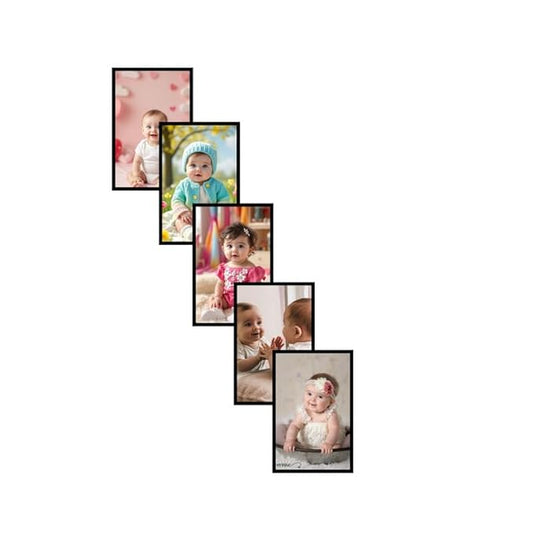 Pixora Elegant Kids Black Photo Frame 8x12 Inch Set of 5 Perfect for Home Wall Dcor, Office, Gallery, Living Room, Bedroom, and Gifting Purpose Durable Frame with Clear Fiberglass Finish