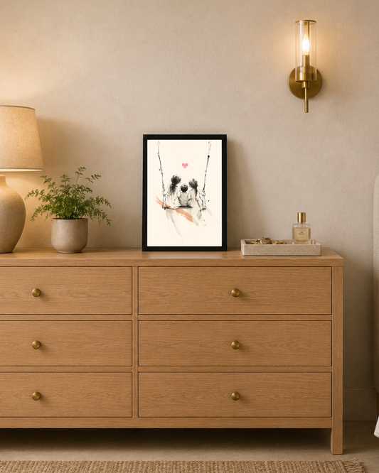 Pixora Mother & Daughter Swing Photo Frame - Mother's Day & Baby Shower Gift | Sketch Art Print