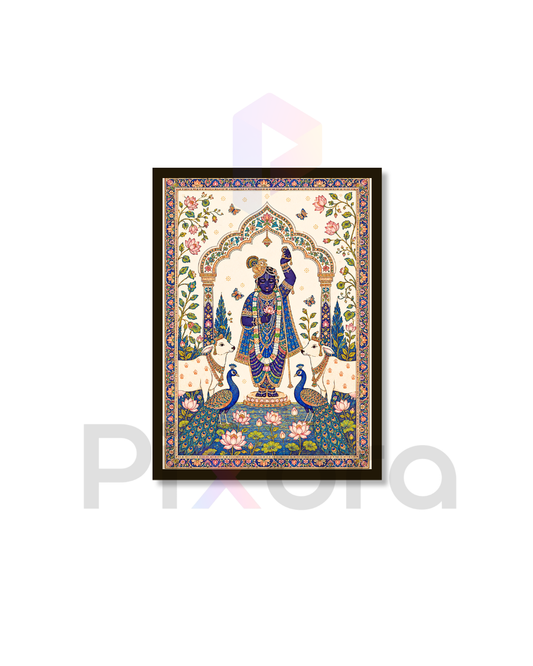 Pixora Shrinathji Pichwai Photo Frame - Nathdwara Art Print for Pooja Room & Home Decor