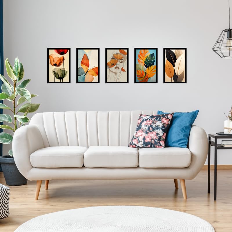 Pixora Elegant Black Photo Frame 8x12 Inch Set of 5 Perfect for Home Wall Dcor, Office, Gallery, Living Room, Bedroom, and Gifting Purpose Durable Frame with Clear Fiberglass Finish