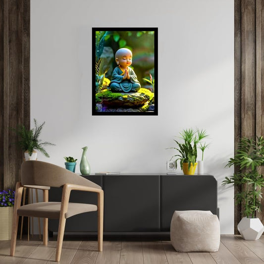 Pixora Modern Black Vastu Buddha Ji Photo Frame A4 | Single Wall Hanging Frame for Pooja Room & Home Décor