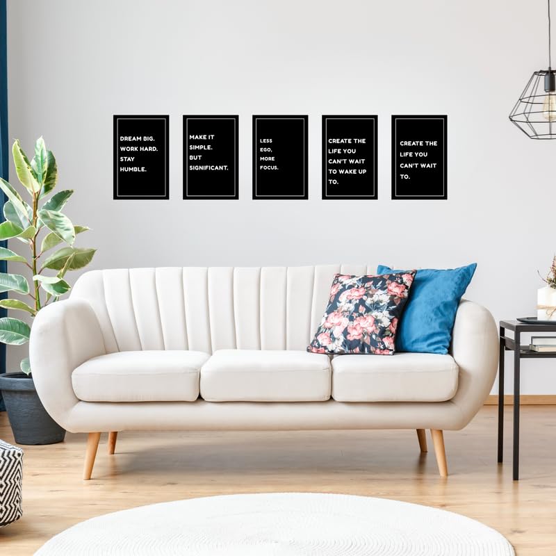 Pixora Black Wooden Photo Frame Dream Motivational Quote | A4 Size 8x12 Inch | Pack of 5 Modern Wall & Table Frames | Inspirational Home & Office Dcor