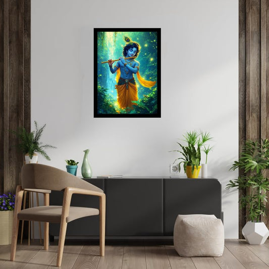 Pixora Black A4 Vastu Shree Krishan Ji Wall Frame Single Piece | Perfect for Home Decoration, Meditation Area & Temple Room