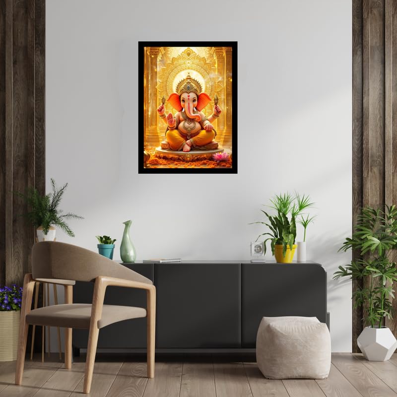 Pixora Elegant Black Vastu Ganesh Ji Frame A4 Size | Single Spiritual Wall Art Frame for Home Decoration & Pooja Room