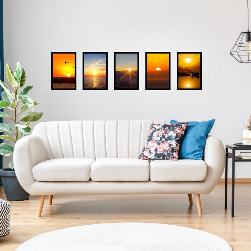 Pixora Elegant Sun Black Photo Frame 8x12 Inch Set of 5 Perfect for Home Wall Dcor, Office, Gallery, Living Room, Bedroom, and Gifting Purpose Durable Frame with Clear Fiberglass Finish