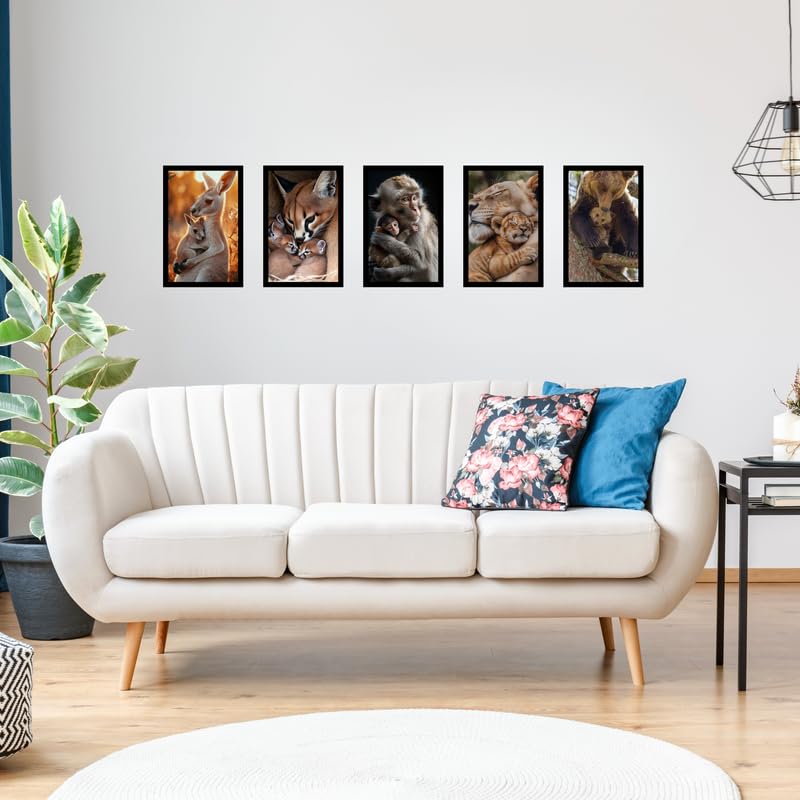 Pixora Elegant Animalsn Black Photo Frame 8x12 Inch Set of 5 Perfect for Home Wall Dcor, Office, Gallery, Living Room, Bedroom, and Gifting Purpose Durable Frame with Clear Fiberglass Finish