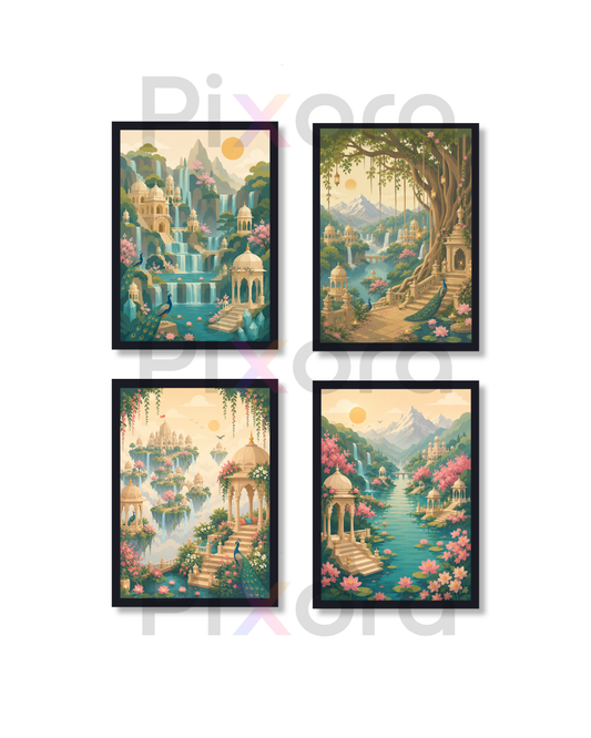 Pixora Mughal Garden Peacock Paradise Photo Frame Set of 4