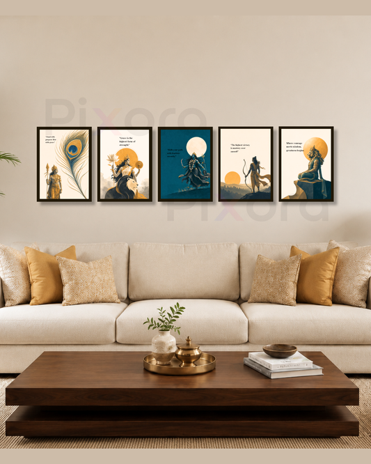 Pixora Divine Wisdom Hindu Deity Motivational Quote Photo Frame Set of 5