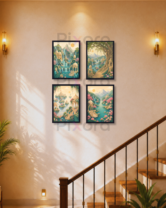 Pixora Mughal Garden Peacock Paradise Photo Frame Set of 4