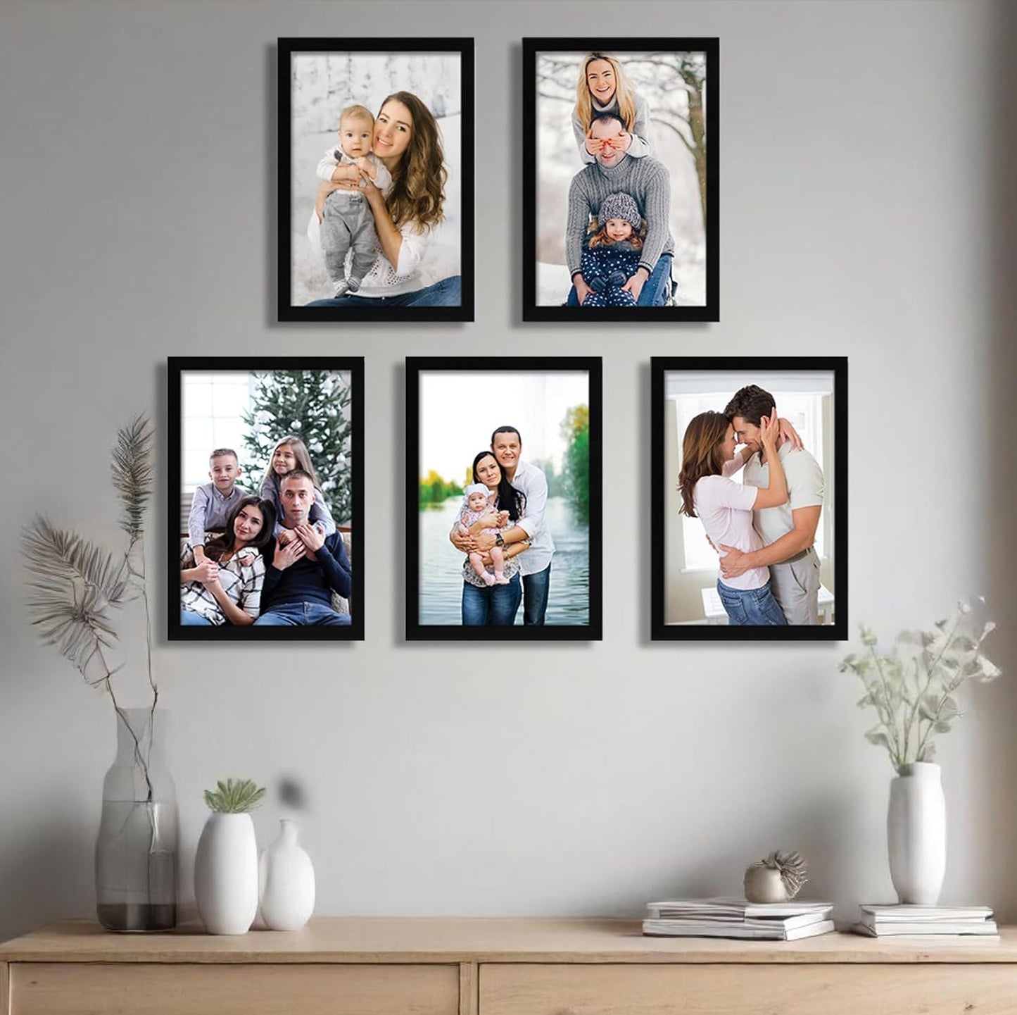 Black A4 Photo Frame Set (8x12 Inches) – Pack of 5 Wall Hanging Frames with Plexi Glass | Modern Rectangular Frames for Living Room, Bedroom & Office Decor