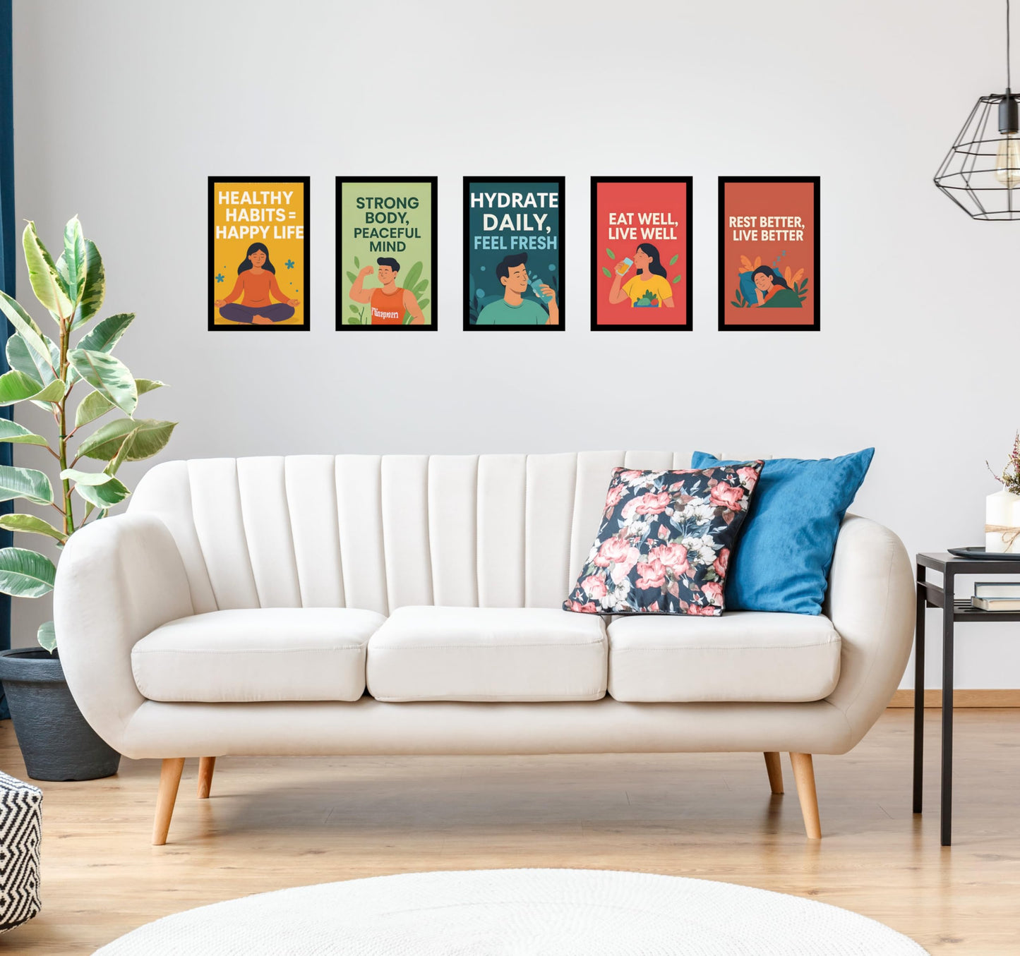 Black Wooden Photo Frame Healthy Habits Happy Life Quote | A4 Size 8x12 Inch | Pack of 5 Motivational Wall & Desk Frames for Home & Office Decor
