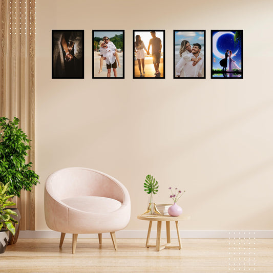 Pixora A4 Size Photo Frame – Set of 5 | 8x12 Inch Black Picture Frames for Wall Décor | Home & Office Gallery Wall (Couple, Black, 8x12)