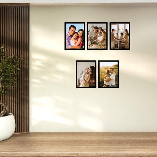 Pixora Premium Wooden Photo Frame Pack of 5 – Black Color | Customizable Frames for Home Decor & Gifts Size A4 (8x12)