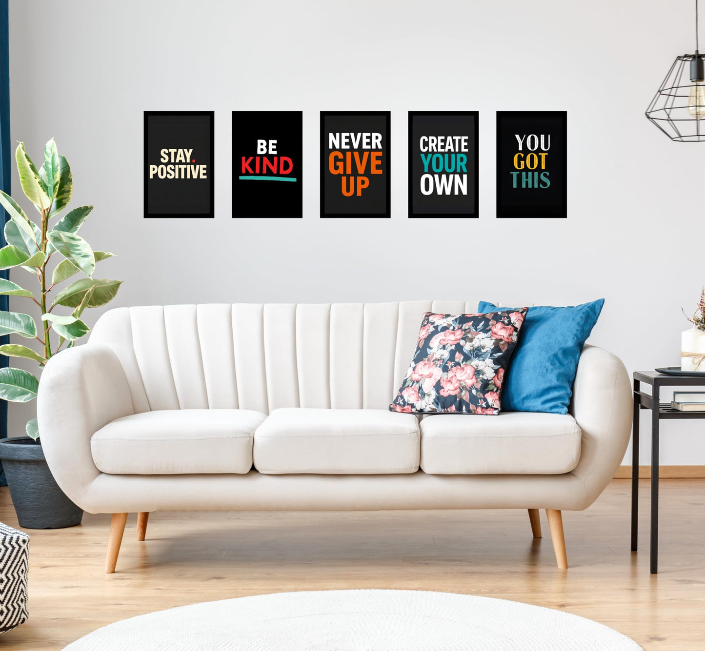 Black Pack of 5 Frame with Stay Positive Print | Elegant Wall & Desk Photo Frame for Home, Office & Study Room A4 (8x12 Inch)
