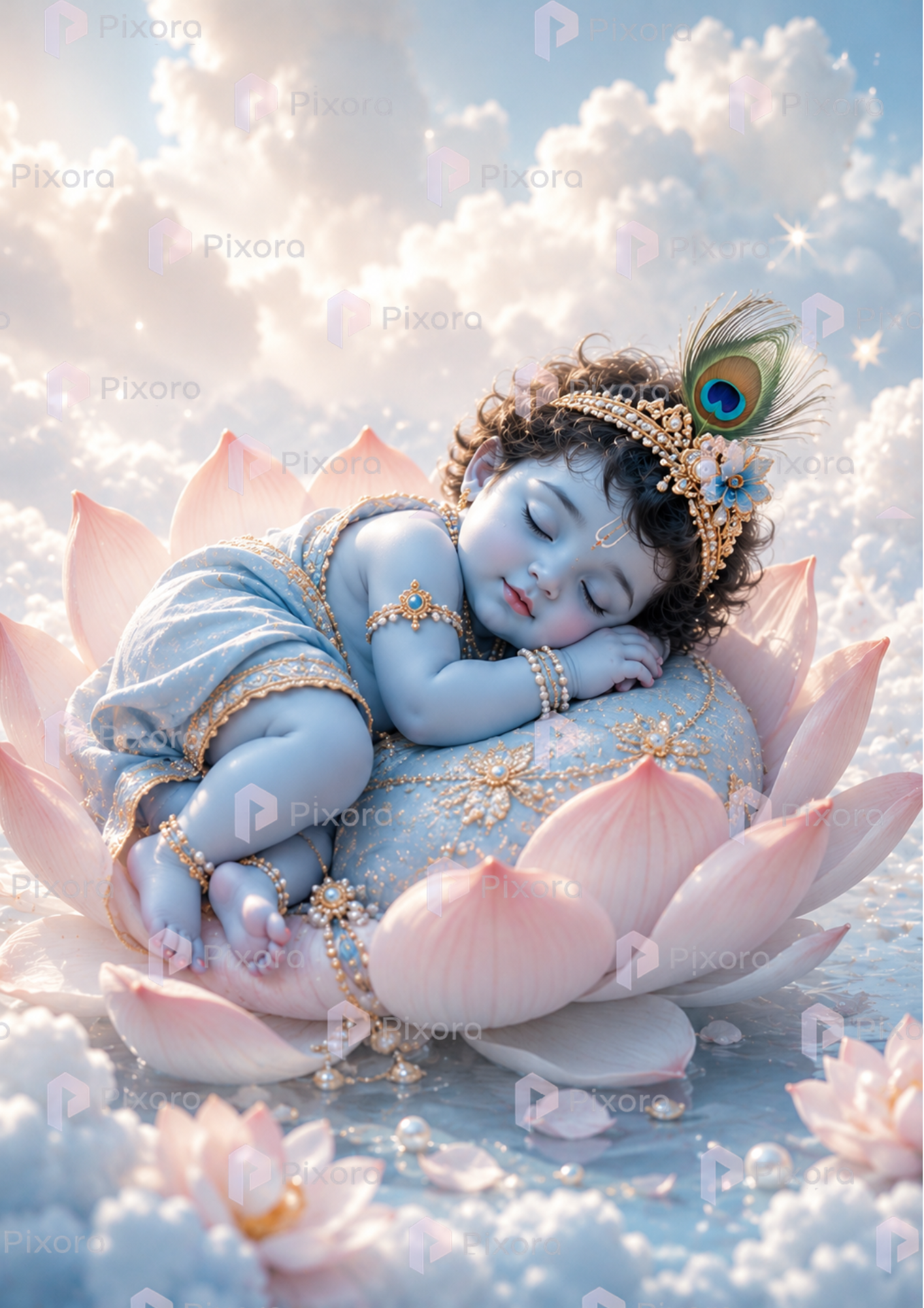Pixora Bal Ganesha and Little Krishna Kids Room Art - Set of 3 A4 Size Black Framed Spiritual Wall Decor Gallery