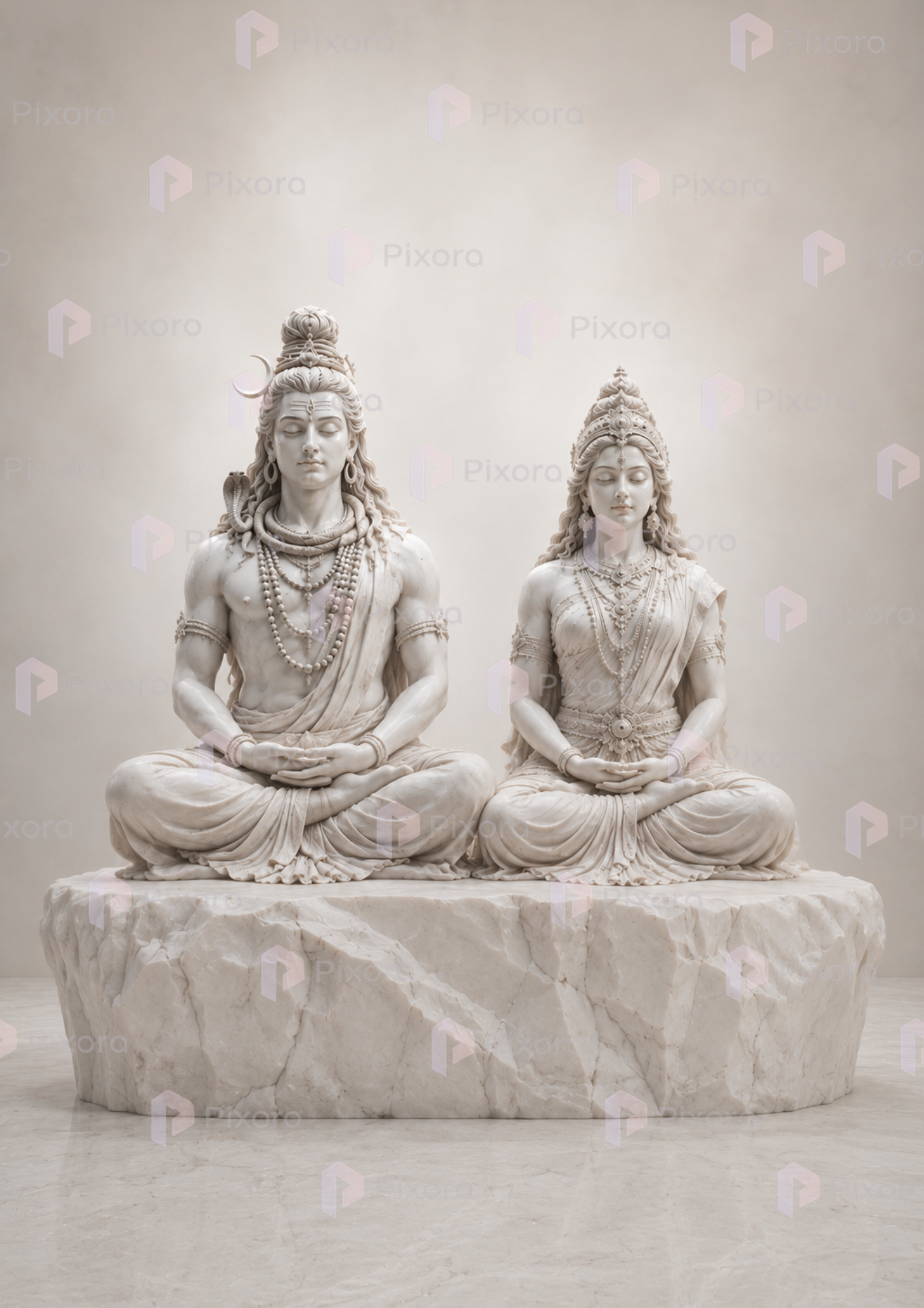 Pixora Divine Shiva Parvati Marble Sculpture Gallery - Set of 5 A4 Size Black Framed Spiritual Wall Decor