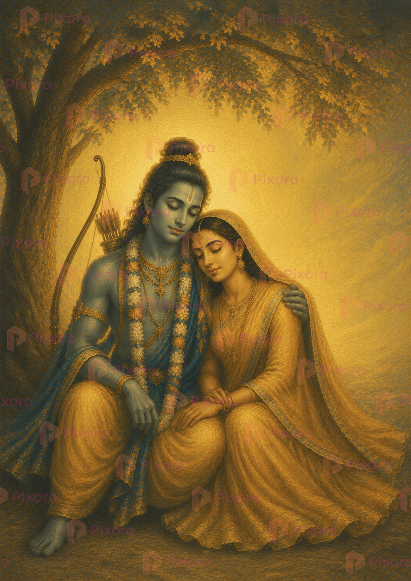 Pixora Divine Shri Ram and Sita Vanvaas Journey Art - Set of 3 A4 Size Black Framed Spiritual Wall Decor Gallery